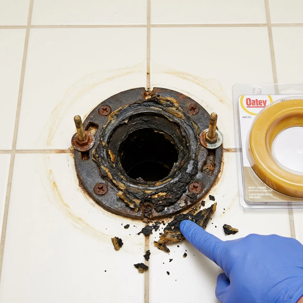 Failed wax ring showing water seepage at the base of a toilet in a Annandale, NJ home