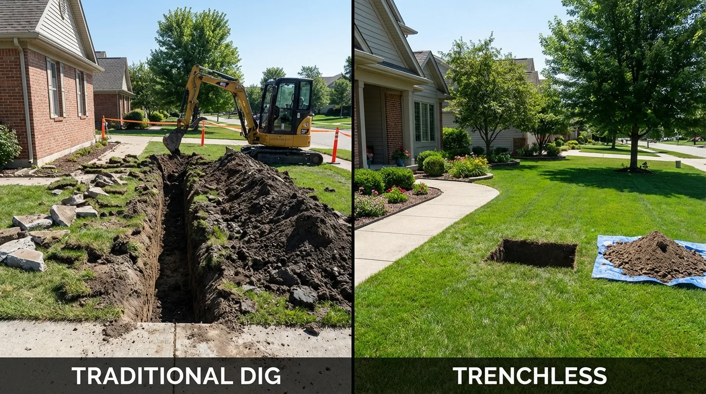 Trenchless sewer repair with minimal yard damage versus traditional excavation in Annandale, NJ